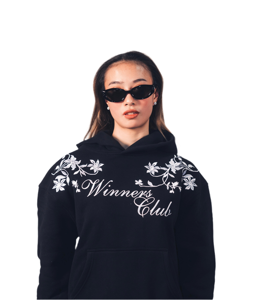 EMBROIDERED FLORAL HOODIE (BLACK)
