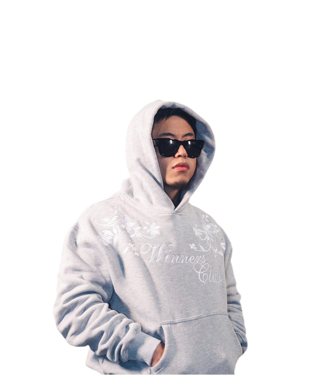 EMBROIDERED FLORAL HOODIE (MOONSTONE)