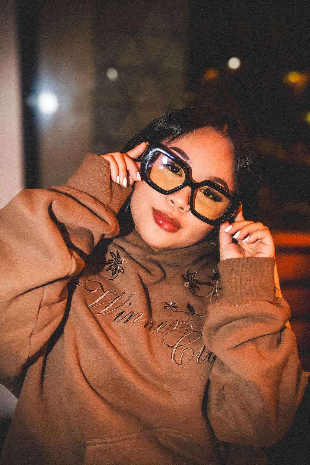 EMBROIDERED FLORAL HOODIE (MOCHA)