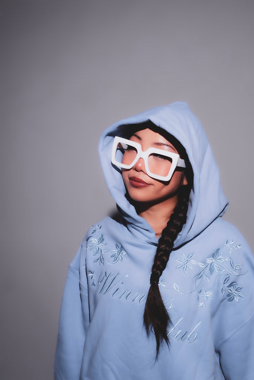 EMBROIDERED FLORAL HOODIE (BLEU CLAIR)